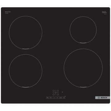 Plita incorporabila Bosch PUE611BB5E, Inductie, 4 zone de gatit, TouchSelect, PowerBoost, ReStart, Temporizator, 60 cm, Negru
