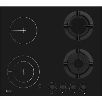 Plita incorporabila Candy CMG2V2BG/1, Mixta, 2 arzatoare + 2 zone vitroceramice, 60 cm, Negru