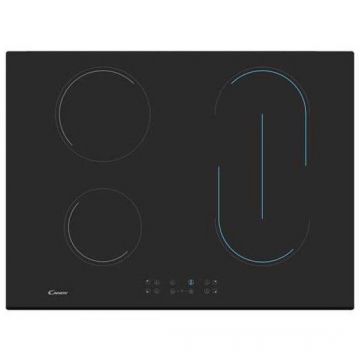 Plita incorporabila electrica Candy CH 74 BVT, 3 zone de gatit, Touch Control, 70 cm, sticla neagra