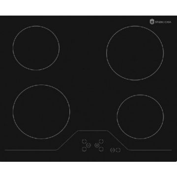 Plita incorporabila electrica Studio Casa, VCR4RSP60 Digital Vitroceramica, 4 zone de gatit, Panou de comanda digital, Sticla neagra