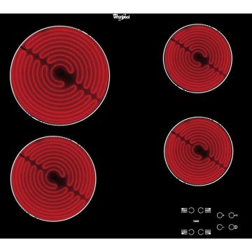 Plita incorporabila electrica vitroceramica Whirlpool AKT 8090, 4 zone de gatit, timer, sticla neagra