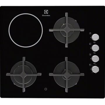 Plita incorporabila Electrolux EGE6182NOK, 3 arzatoare gaz, 1 arzator vitroceramic, Aprindere electrica (Negru)