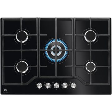 Plita incorporabila Electrolux KGG75362K, gaz, 75 cm, arzator WOK, sticla ceramica, 2000 W, negru