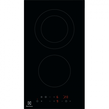 Plita incorporabila Electrolux LHR3233CK, Electrica, 2 zone de gatit, Control touch, Blocare acces copii, 29 cm, Sticla ceramica neagra