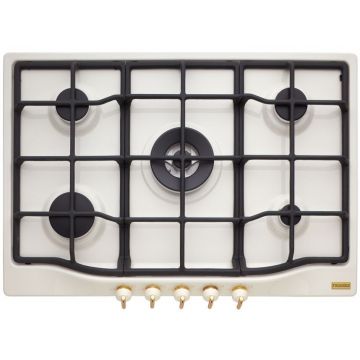 Plita incorporabila Franke Seria Classic Line FHCL 755 4G TC PW C, gaz, 5 arzatoare, gratare fonta, aprindere electrica, alb rustic, 106.0271.759