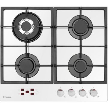 Plita incorporabila Hansa BHKW651599, Gaz, 4 Arzatoare, Arzator wok, Aprindere electrica, Alba