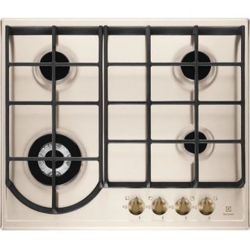 Plita incorporabila pe gaz Electrolux EGH6343RON, 4 arzatoare, gratare de fonta, rustic crem