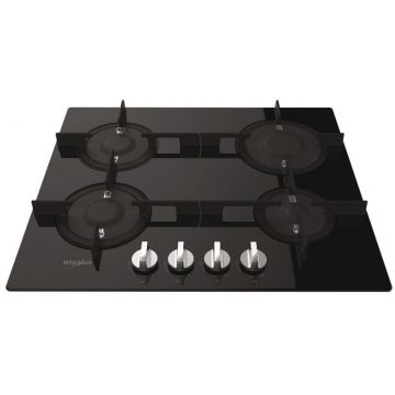 Plita incorporabila pe gaz Whirlpool POW 64D2/NB, 4 arzatoare, aprindere electrica, sticla neagra