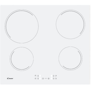 Plita incorporabila vitroceramica Candy CH64CCW, 4 zone de gatit, Control Touch, 60 cm, alb