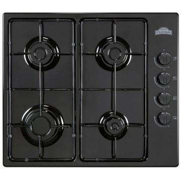 Plita Clasica Gaz Nuova Cucina PG60, Incorporabila, 4 Arzatoare, Valva de siguranta, Black