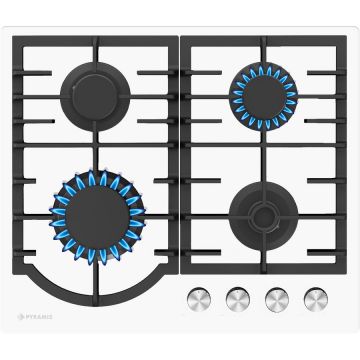 Plita gaz Pyramis 60PG 6502 White Glass si Fonta