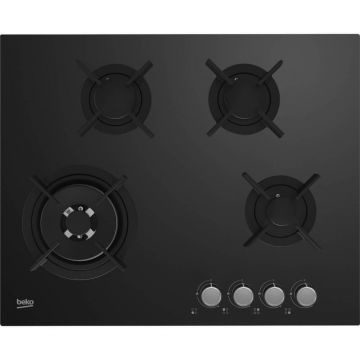 Plita incorporabila Beko HINW64229S, Gaz, 4 arzatoare, Aprindere integrata, Arzator Wok, Negru