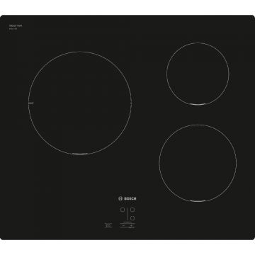 Plita incorporabila Bosch PUC611AA5E, Inductie, 3 zone de gatit, TouchControl, Functie Power Boost, QuickStart, Child Lock, Negru