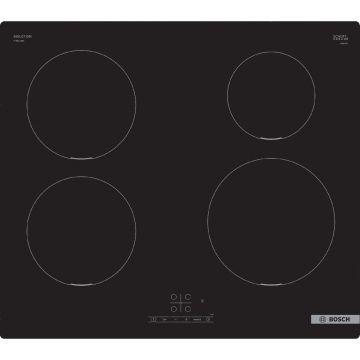 Plita incorporabila Bosch PUE611BB5E, Inductie, 4 zone de gatit, TouchControl, Functie Power Boost, QuickStart, Child Lock, Negru