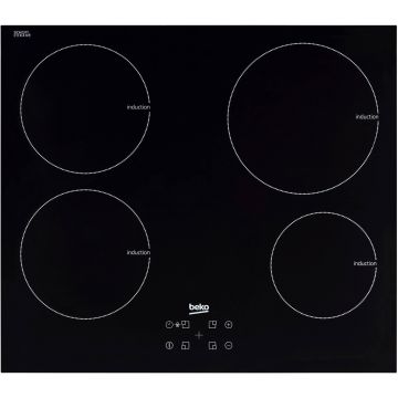 Plita incorporabila cu inductie Beko HII64400AT, 4 Zone, 60 cm, control touch, Sticla neagra