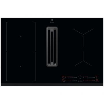 Plita incorporabila Electrolux KCC83443, Inductie, 4 zone de gatit, ComboHob FlexiBridge, Booster, Hota integrata, Putere de absorbtie 630 mc/h, Motor inverter, 78 cm (Negru)