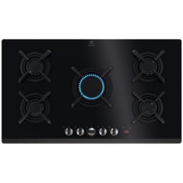 Plita incorporabila Electrolux KGG953753K, Gaz, 5 arzatoare, Aprindere electrica, Gratare fonta, Timer electronic, Conectivitate hota, 90 cm (Negru)