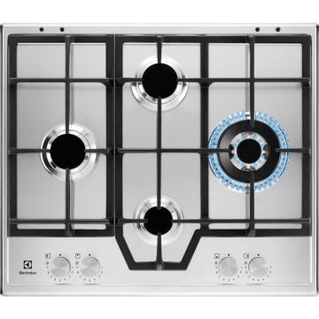 Plita incorporabila Electrolux KGS64562SX, Gaz, 4 Arzatoare, Arzator Wok, Inox