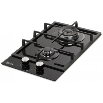 Plita Incorporabila Gaz 2 Arzatoare Aprindere Electrica WOK Gratare Fonta Siguranta 30cm Negru