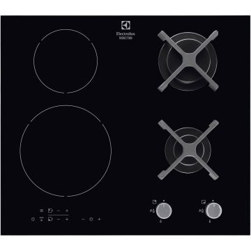 Plita incorporabila mixta Electrolux EGD6576NOK, 2 zone gaz / 2 zone inductie, Aprindere Electrica, Negru