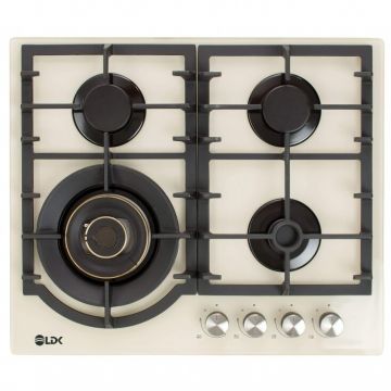 Plita Incorporabila Oviedo Jz4beige60 WOK Gaz 4 Arzatoare Aprindere Electrica Gratare Fonta Siguranta 60Cm Bej