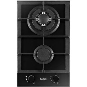Plita incorporabila PSG-32SG2 2 Arzatoare pe Gaz Gratar Fonta Panou Control Frontal Sticla Neagra