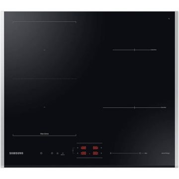 Plita incorporabila Samsung NZ64B5046JK/U2, Inductie, 4 zone de gatire, Flex Zone, SmartThings Cooking, Conectivitate Wi-Fi, 60 cm, Negru/Inox