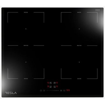 Plita incorporabila Tesla HI6200TB, Inductie, 4 zone de gatit, Oprire automata, Negru