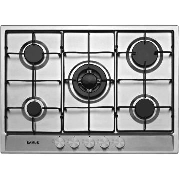 Plita PSG-75SX 5 Arzatoare pe gaz Arzator Wok Panou Control Frontal Inox