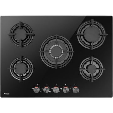 AMICA Plita incorporabila Amica PGCA7101AoB, Gaz, Sticla, 5 zone de gatit, 70 cm, Negru