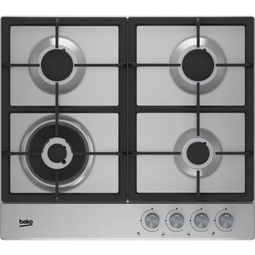 Beko Plita incorporabila Beko HIAW64225SX, gaz, 4 arzatoare, gratar fonta, arzator wok, inox