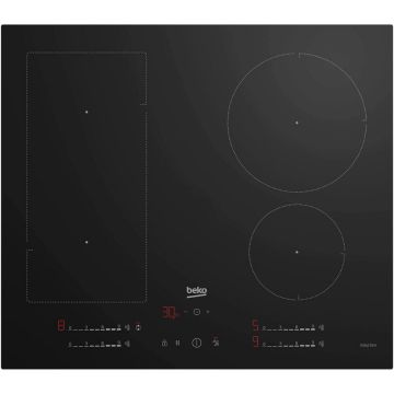 Beko Plita incorporabila Beko HII64700UFT, Inductie, 4 zone de gatit, Hob2Hood, IndyFlex, Booster, Touch control, 60 cm, Sticla Neagra