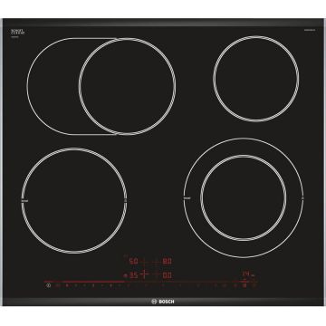 BOSCH Plita incorporabila Bosch PKN675DP1D, Electrica, Vitroceramica radianta, 4 zone de gatit, DirectSelect Premium, Roaster Zone, PowerBoost, 60 cm, Negru