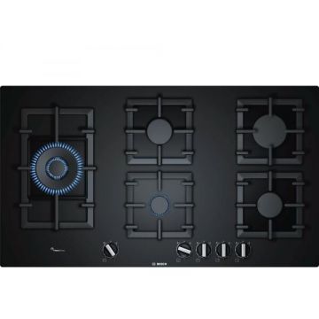 BOSCH Plita incorporabila Bosch PPS9A6B90, Gaz, 5 zone de gatit, FlameSelect, 90 cm, Sticla negra