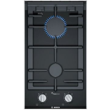 BOSCH Plita incorporabila Bosch PRB3A6B70, Gaz, 2 zone de gatit, FlameSelect , 30 cm, Vitroceramica Neagra