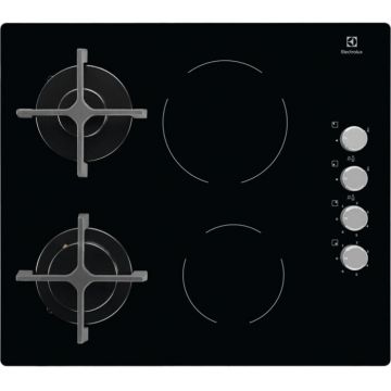 Electrolux Plita incorporabila Electrolux EGE6172NOK, Mixta, 2 Zone Gaz, 2 Zone Vitroceramice, Aprindere electrica, 60 cm, Negru