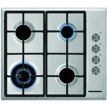 HEINNER Plita incorporabila Heinner HBH-S584WI-IX, Gaz, 4 Arzatoare, Aprindere electrica, Gratar fonta, WOK, Inox