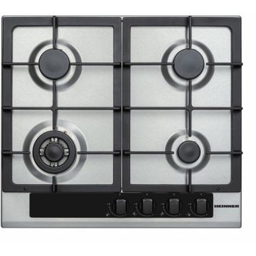 HEINNER Plita incorporabila Heinner HBH-V4IWFFCIX, Gaz, 4 arzatoare, Arzator wok, Aprindere electrica integrata, 58 cm, Inox