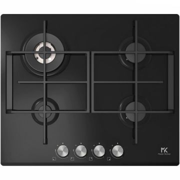 Master Kitchen Plita incorporabila Master Kitchen MKHG 6031ED-TCBK, Gaz, 4 arzatoare, Gratare fonta, Arzator wok, Aprindere electrica integrata, Siguranta arzatoare, 60 cm, Sticla neagra