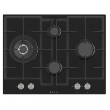 Plita Gaz Incorporabila Bellagio Nero 70cm 4 Arzatoare Wok Aprindere Electrica Gratare Fonta  Valve Siguranta  Sticla Negru