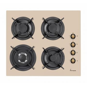 Plita incorporabila Fram FBH-V4IWF-RGBG, Gaz, 4 Arzatoare, Arzator Wok (Negru/Crem)
