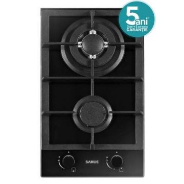 Plita incorporabila Samus PSG-32SG2, Gaz, 2 Arzatoare, Aprindere electrica, Siguranta (Negru)