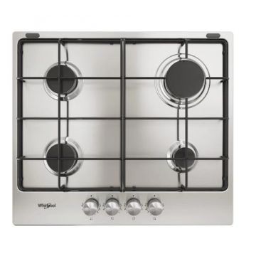 Plita incorporabila Whirlpool TKRL 650 IX, Gaz, 4 zone gatit, Aprindere electrica, 60 cm (Inox)