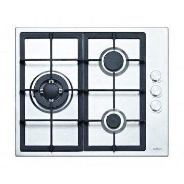 Samus Plita incorporabila Samus PSG-63SX1, Gaz, 3 arzatoare, Aprindere electrica, Inox