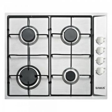 Samus Plita Incorporabila Samus PSG-64SX, 4 arzatoare gaz, Latime 58 cm, Sistem de siguranta la arzatoare, Aprindere electrica, Inox