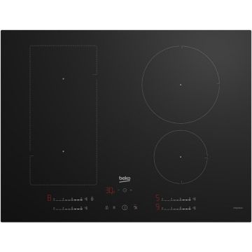 Beko Plita incorporabila Beko HII74700UF, Inductie, IndyFlex, 70cm, HOb2Hood, 4 zone de gatit, WipeGuard, Stop&Go, 9 niveluri de putere, Power Management, inchidere automata, blocare display, latime 70 cm, Negru