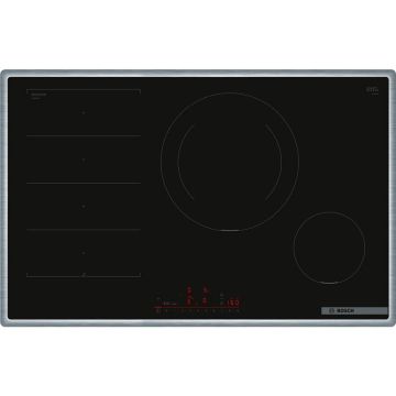 BOSCH Plita cu inductie vitroceramica incorporabila Bosch PXE845HC1E Series 6, 80 cm, 4 zone gatit, Negru-Otel inoxidabil