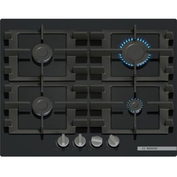 BOSCH Plita incorporabila Bosch PNP6B6K40, Gaz, 4 arazatoare, Gratar fonta, 60 cm, Sticla neagra