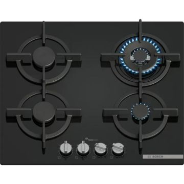 BOSCH Plita incorporabila Bosch PPH6A6I10, Gaz, 60 cm, 4 arzatoare, Tempered Glass, Negru