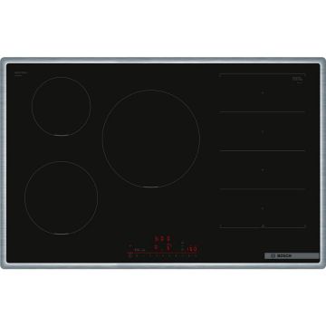 BOSCH Plita inductie incorporabila vitroceramica Bosch PXV845HC1E Seria 6, 80 cm, 4 zone gatit,  Negru-Otel inoxidabil